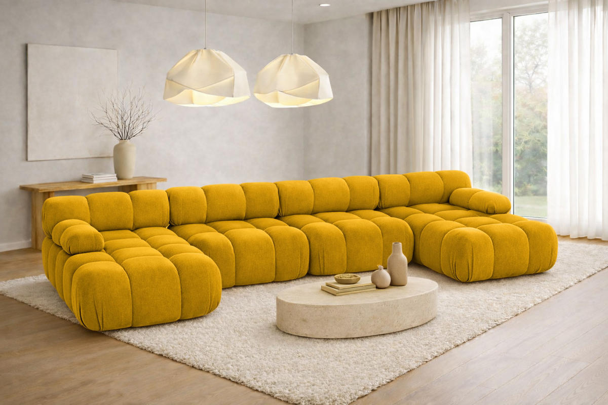 ECKSOFA U-Form XL, Stoff Velours Salvador, Gelb, Selia U XL - Gelb, Holz (380/70/160cm) - Kaiser Möbel