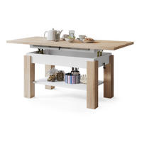 COUCHTISCH rechteckig Sonoma Eiche - Weiß ausziehbar höhenverstellbar - Weiß/Sonoma Eiche, Holzwerkstoff (68/110/59cm) - designimpex