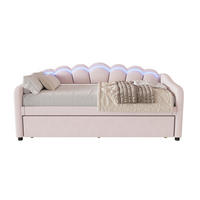 BETT 90/200 cm in Rosa mit Ausziehbett und LED-Kopfteil, inkl. Lattenrost - Rosa, Textil (90/200cm) - BEAOK