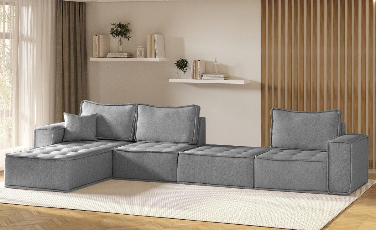 ECKSOFA Sande Xl In Raven - Grau, Holzwerkstoff/Textil (372/192cm) - Fun Möbel