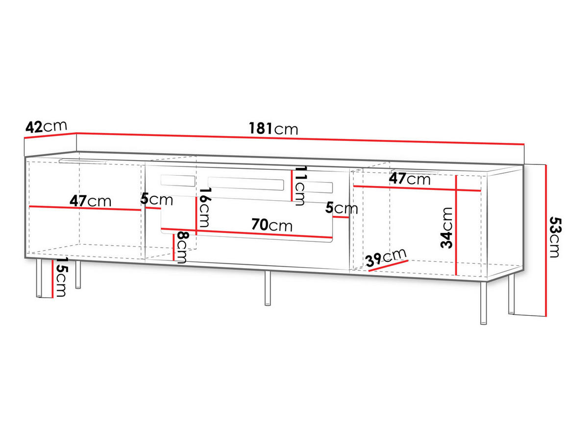 TV-LOWBOARD Almera 06 mit Kamin - Kaschmir/Nussbaumfarben, Holzwerkstoff/Metall (181/53/42cm) - MIRJAN24