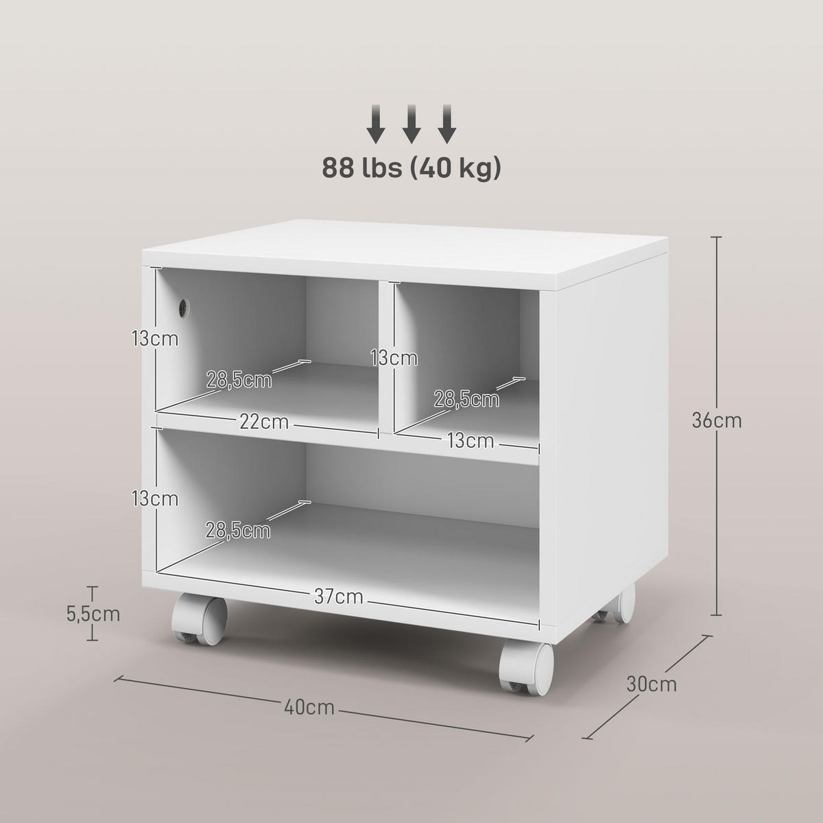 ROLLCONTAINER DE-14434 mit 4 offenen Fächern Weiß - Weiß, Holzwerkstoff (30/36/40cm) - ComfortXL