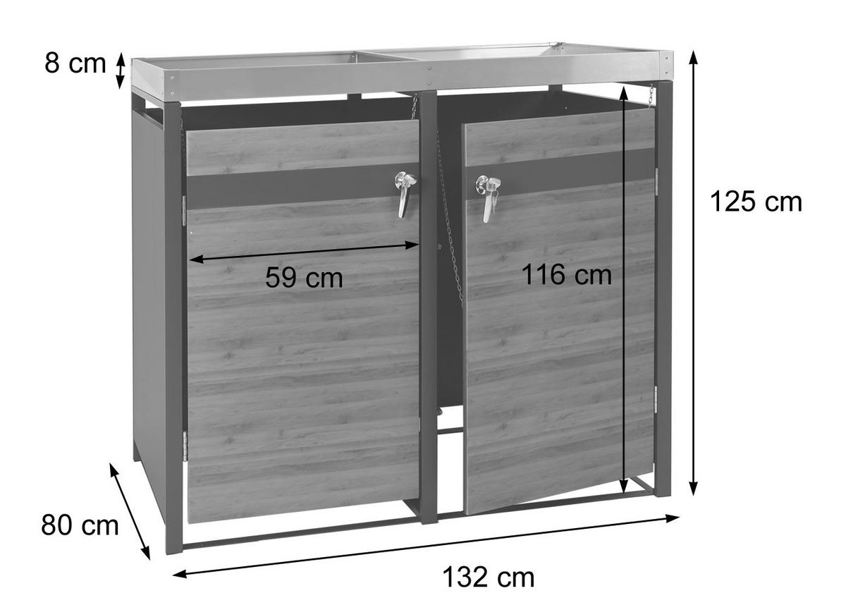 MÜLLTONNENVERKLEIDUNG 2ER rechteckig Kirschbaum Dekor - Kirschbaumfarben, Metall (132/125/80cm) - MCW