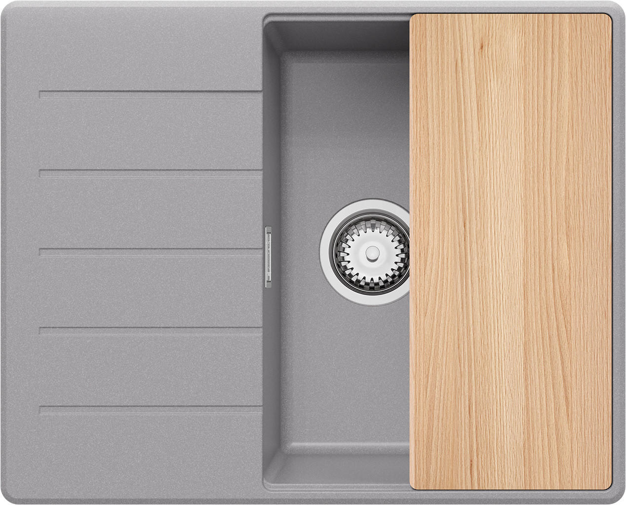 SPÜLBECKEN Kopenhagen, 2-er set Grau 62/50 cm 1 Becken + Ablauf-Set + Schneidebrett ab 45er Unterschrank - Chromfarben/Beige, Kunststoff (62/20/50cm) - Primagran