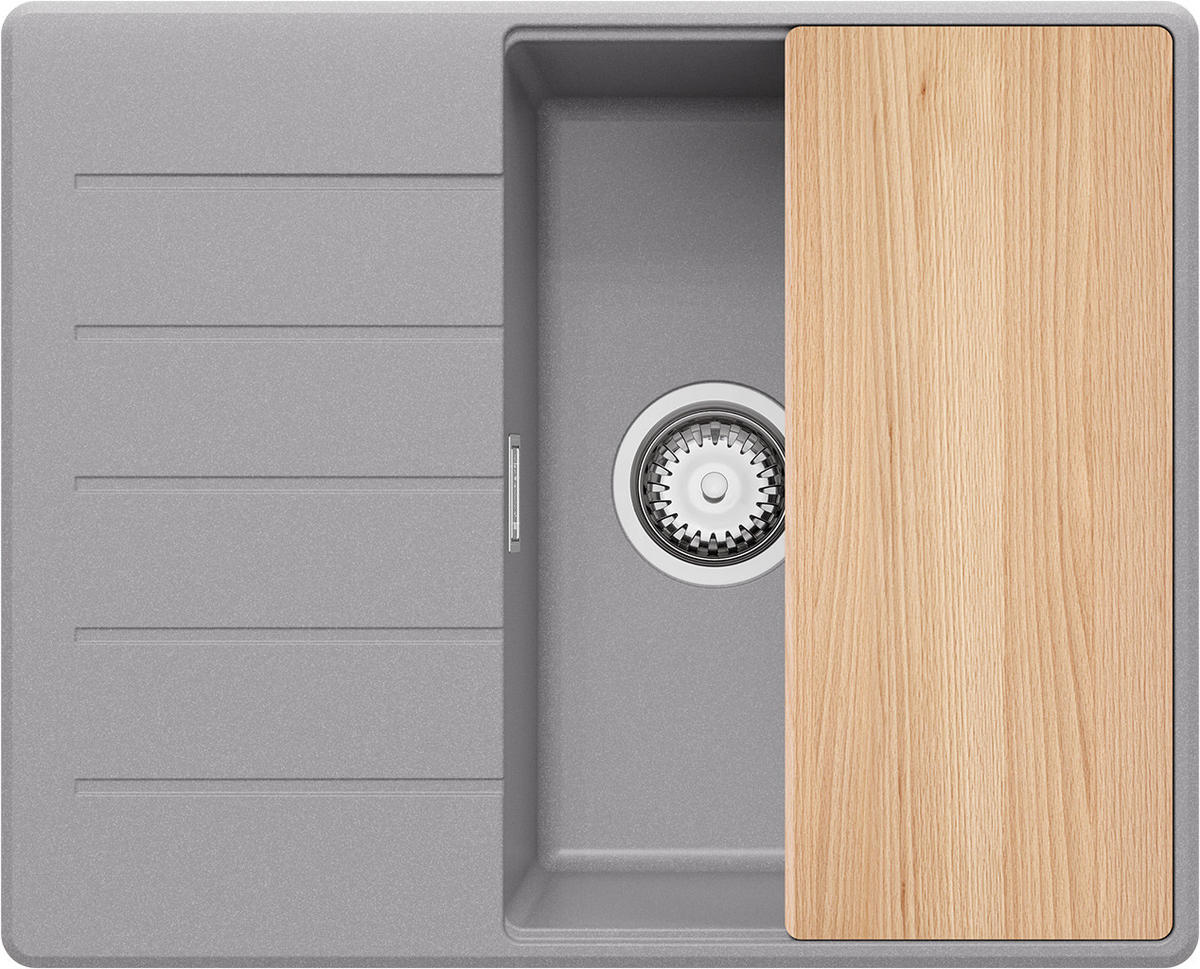 SPÜLBECKEN Kopenhagen, 2-er set Grau 62/50 cm 1 Becken + Ablauf-Set + Schneidebrett ab 45er Unterschrank - Chromfarben/Beige, Kunststoff (62/20/50cm) - Primagran