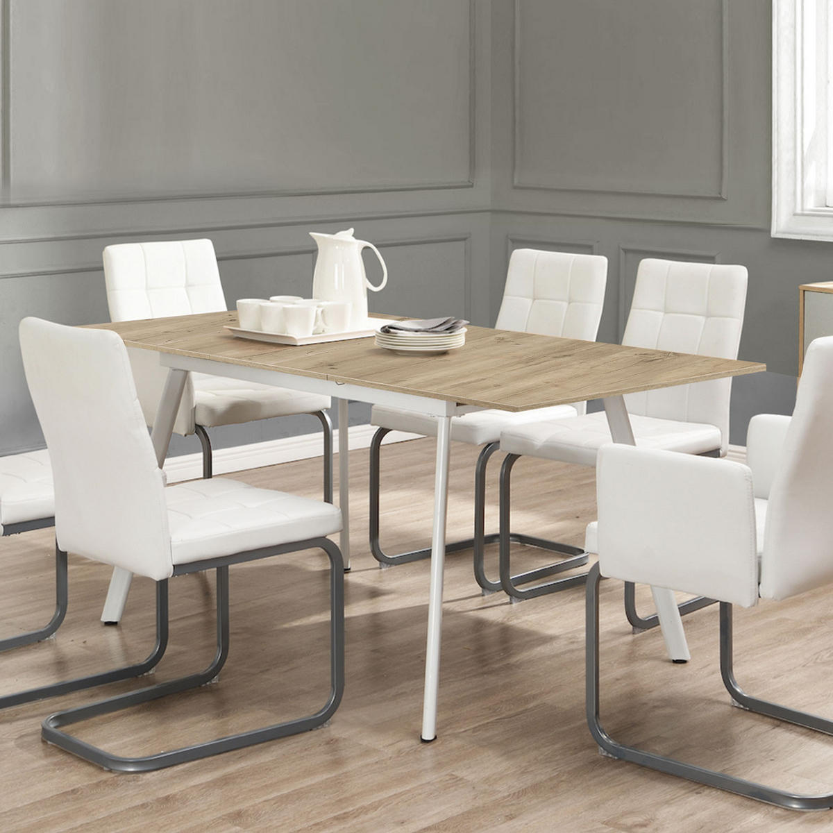 ESSTISCH OSKAR 120-160/80/76 cm Sandeiche - Sandfarben, Holz (80/120/76cm) - B&D Home