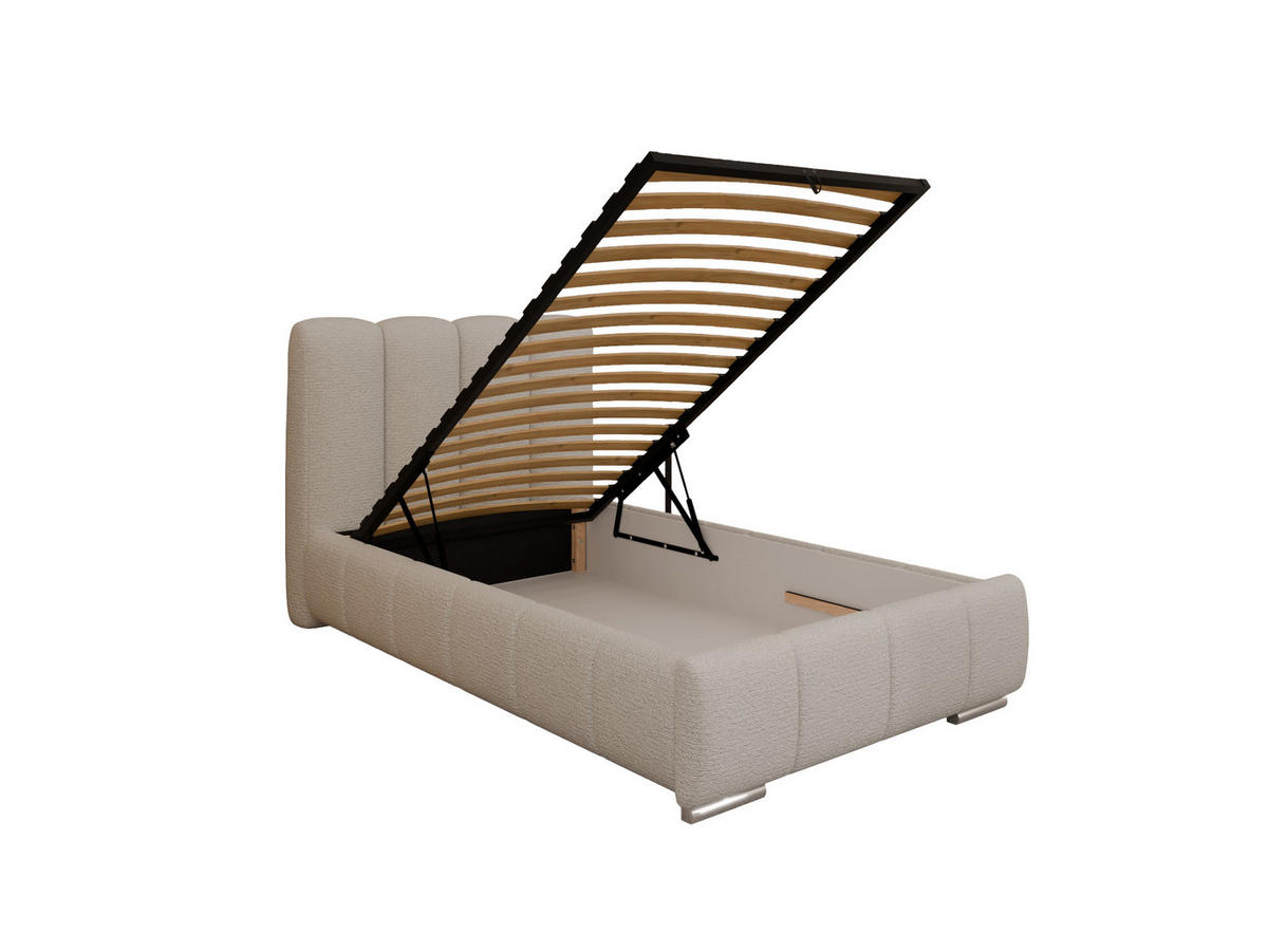 POLSTERBETT ZAIRA 100 x 200 cm mit Bettkasten und Lattenrost, 7-Zonen-Taschenfederkernmatratze CIRA (24 cm) – Taupe - Beige, Holz (100/200cm) - Panda Möbel