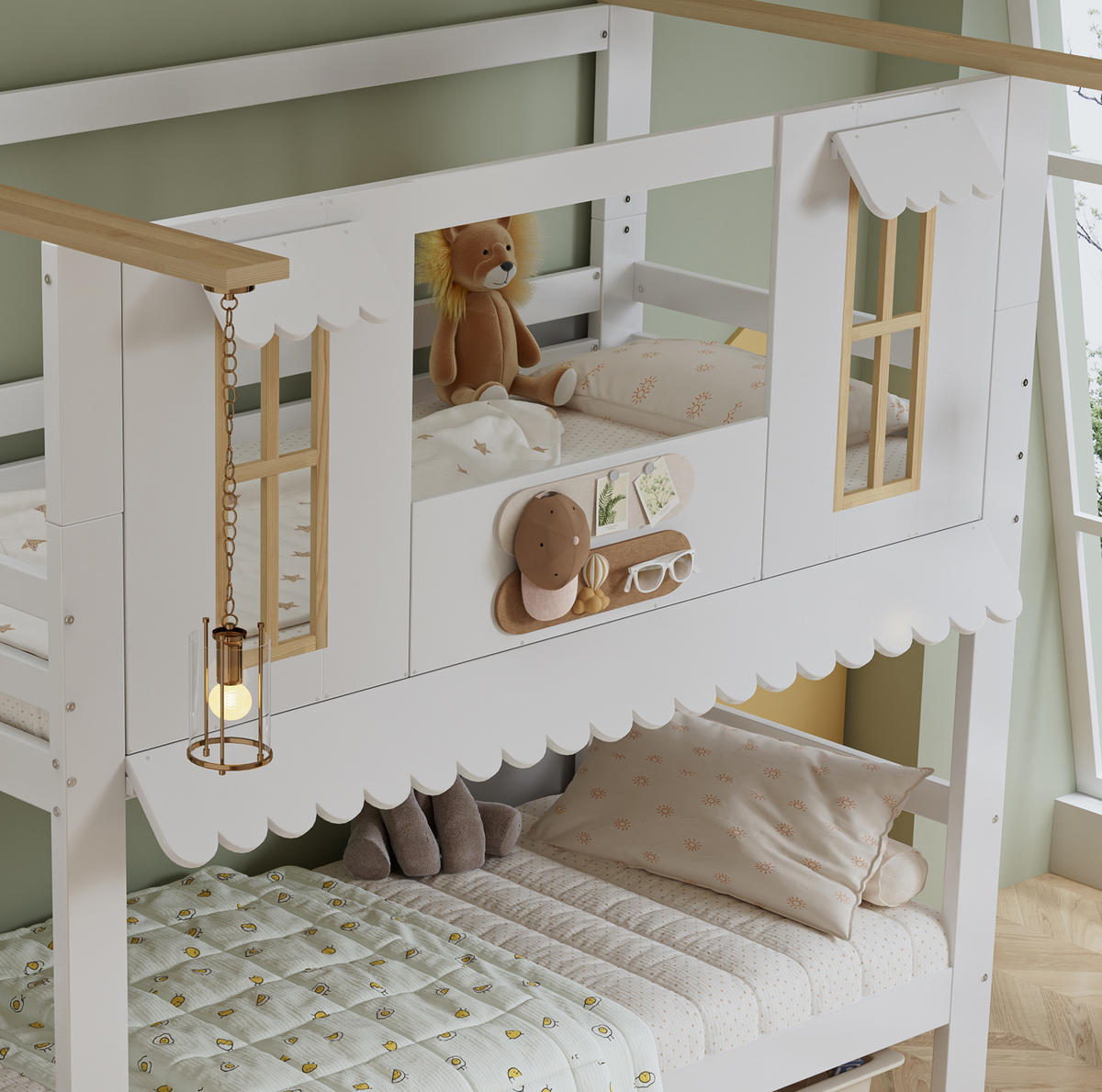 ETAGENBETT 90/200 cm Weiß/Natur mit Aufbewahrungstreppe und Hausdesign - Weiß, Holz (90/200cm) - Flora Grace