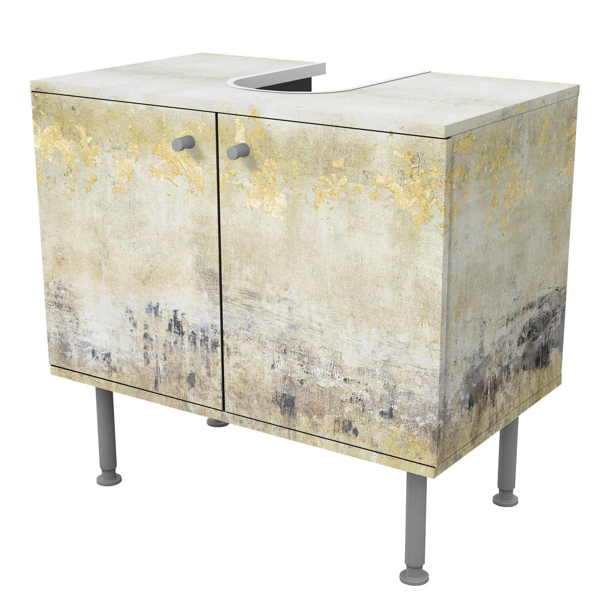 WASCHBECKENUNTERSCHRANK Goldene Farbfelder I 60/55/35 cm - Weiß, Holzwerkstoff (60/55/35cm) - Bilderwelten