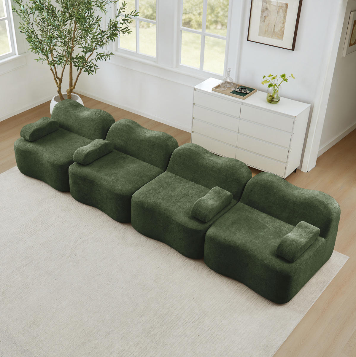 4-SITZER Sofa 384/98/70 cm Grün aus Samt mit modularem Design - Grün, Textil (98/70/384cm) - OKMYHOME