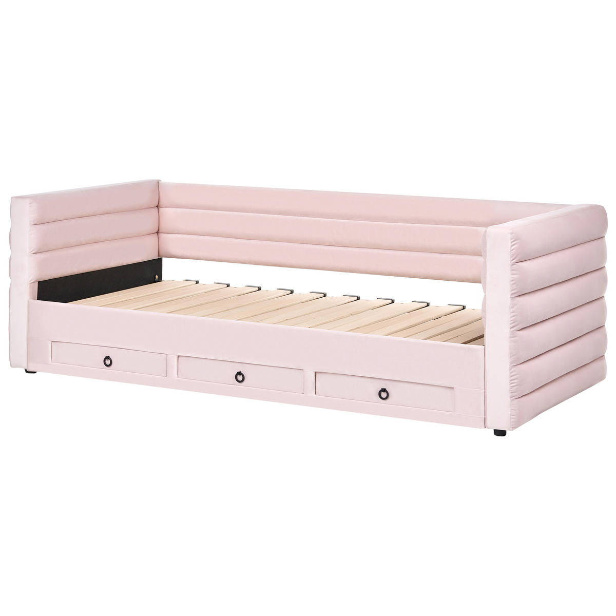 TAGESBETT mit Stauraum 90/180/200 Samtstoff Pastellrosa Meudon - Pink, Textil (90/200cm) - Beliani