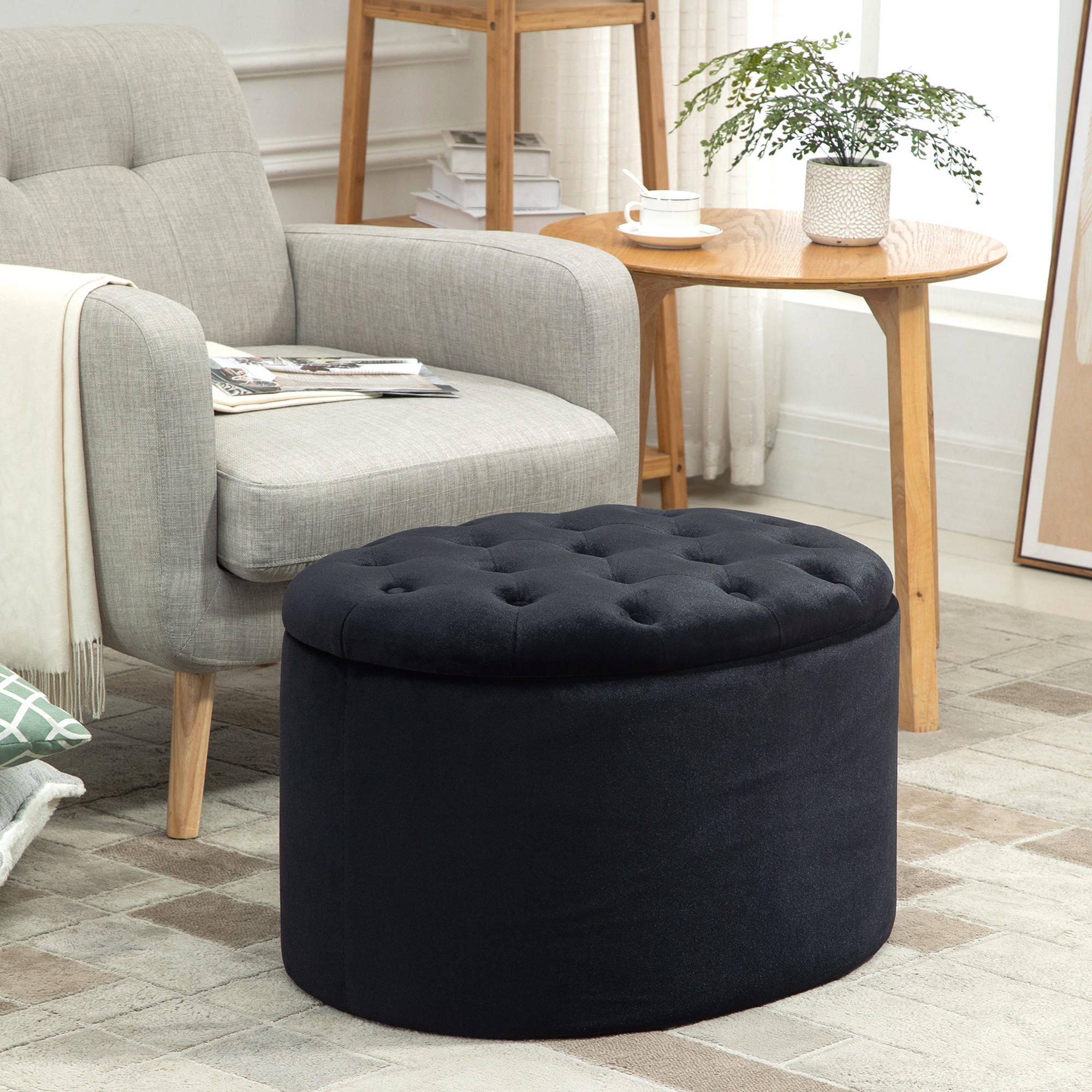 SITZBANK, Polsterbank, Ovale, Schwarz - Schwarz, Kunststoff (52/42/71cm) - HOMCOM