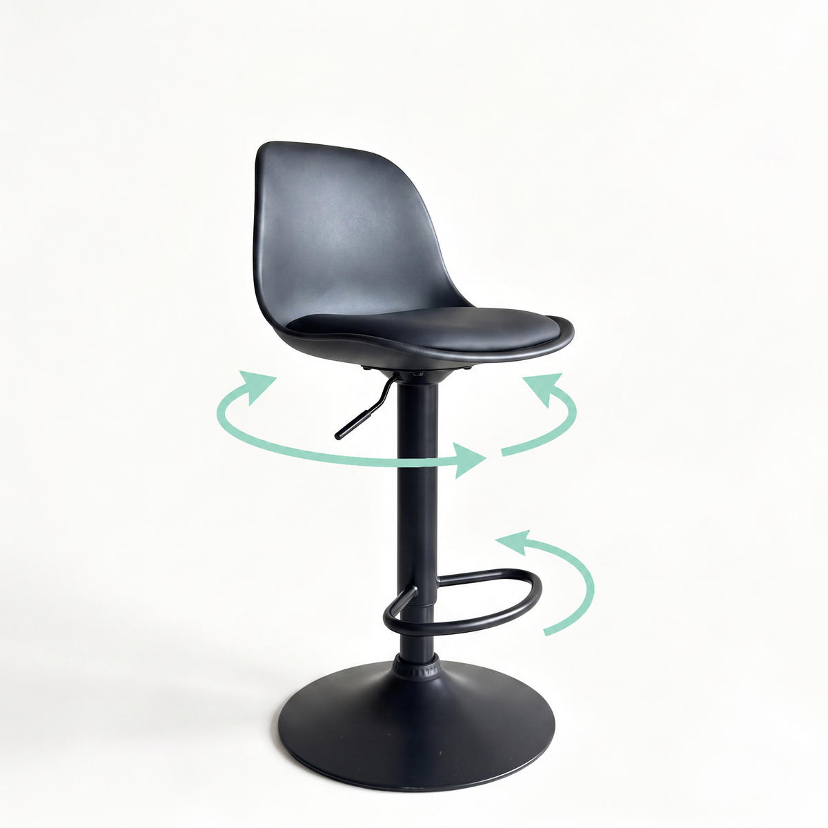 SCAUN Negru bar Set-2 reglabil pe înălțime cu spătar - negru, material plastic/metal (38/103/38cm) - Relaxdays