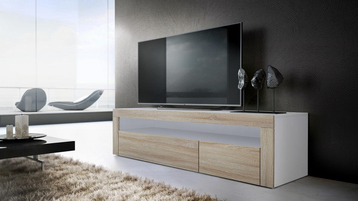 WOHNZIMMERSET Berlin Eiche sägerau - Eiche San Remo, Holzwerkstoff (155/46/40cm) - Vladon