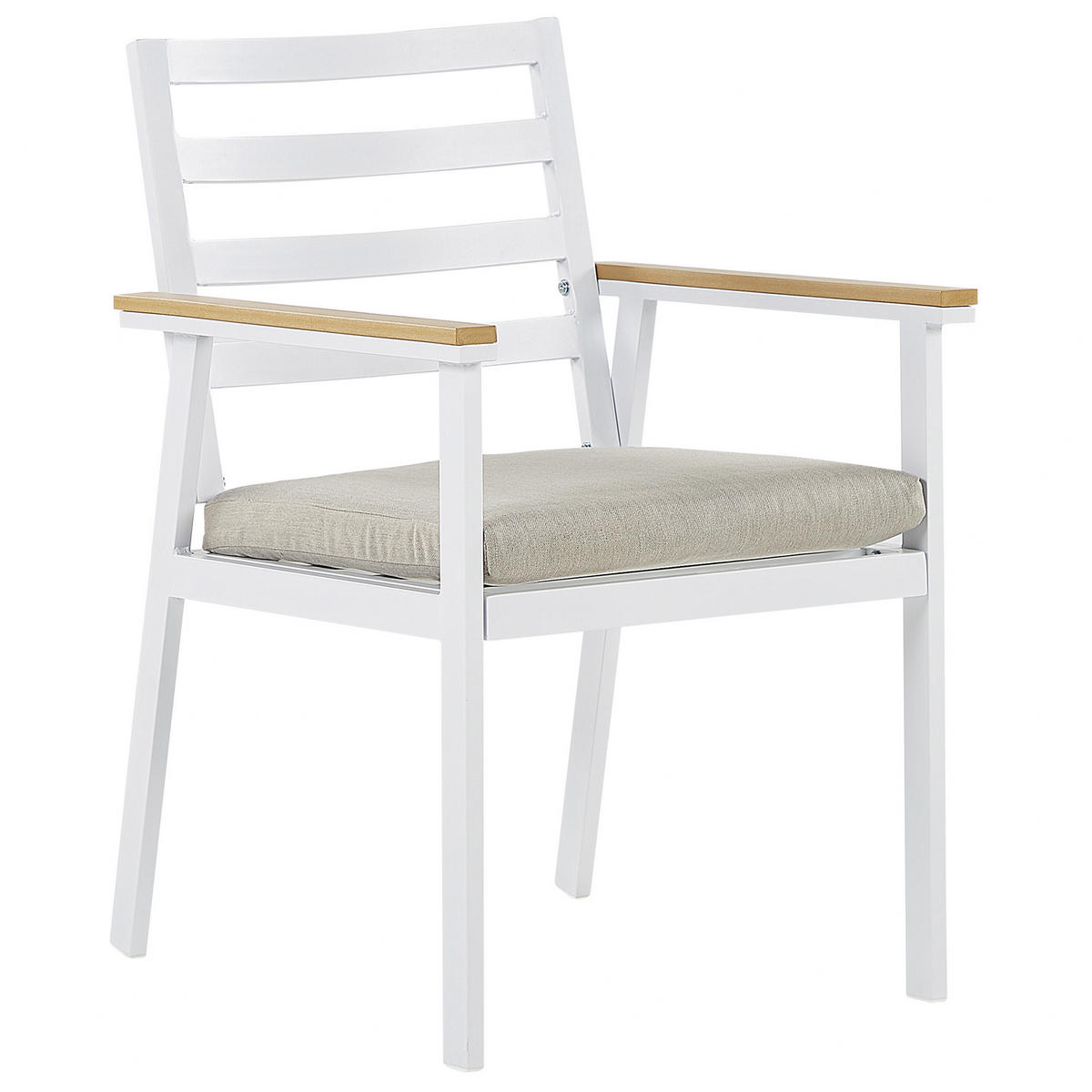 GARTENMÖBEL SET 4-Sitzer Aluminium weiß Auflagen beige Cavoli - Hellbraun/Beige, Metall - Beliani