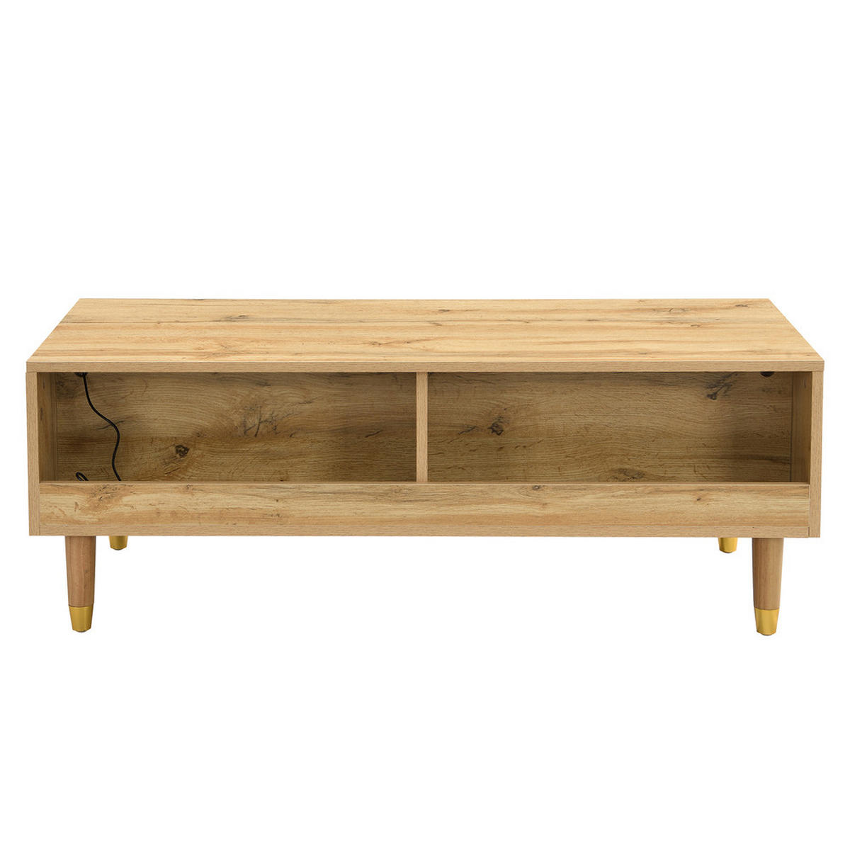 COUCHTISCH LED Farbwechsel Wellenplatte Gold-Holzbeine 2 Schubladen Modern - Braun, Holz (119/57.78/12.7cm) - FLIEKS