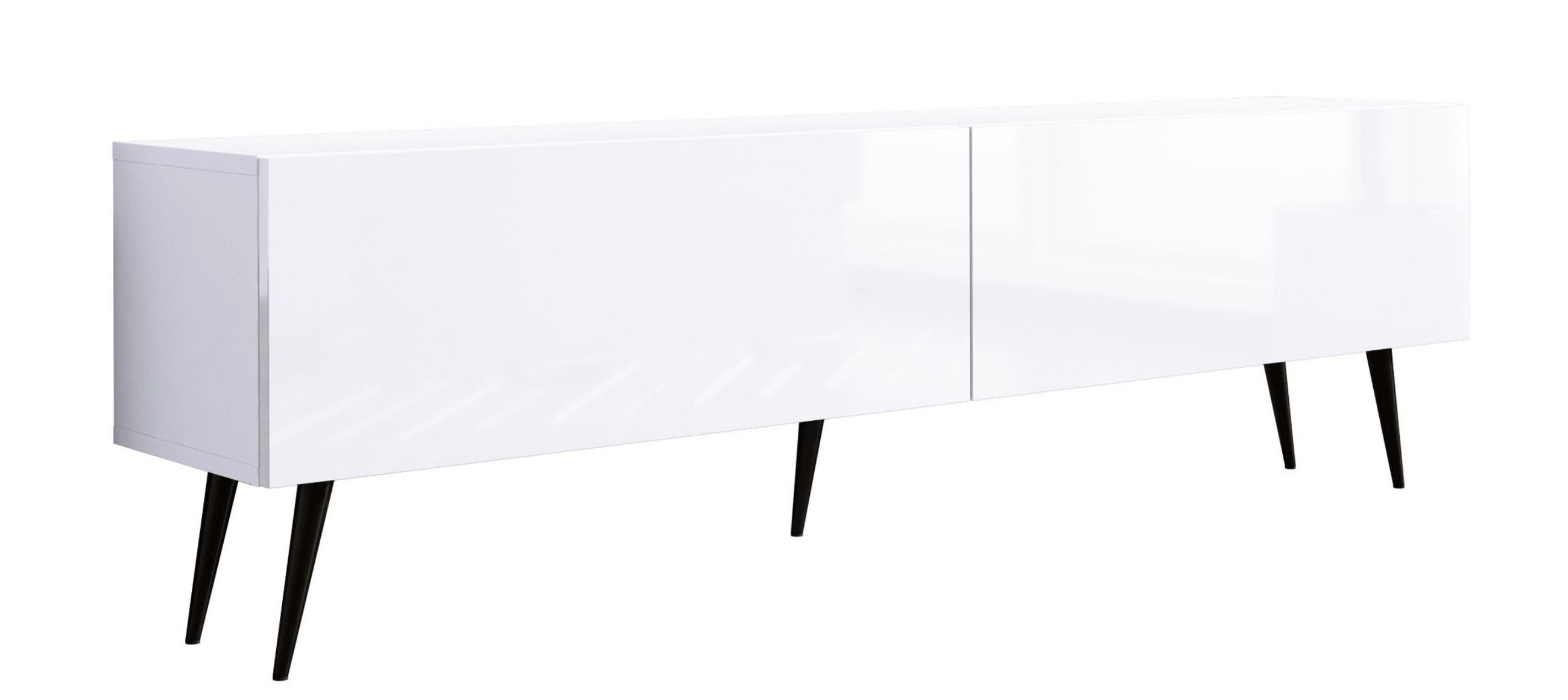 TV-SCHRANK : Mattweiß /Weiß glänzend, Schwarze Beine, 170 x 52 x 32 cm - Weiß Hochglanz/Schwarz, Holzwerkstoff/Metall (170/52/32cm) - 3XE LIVING