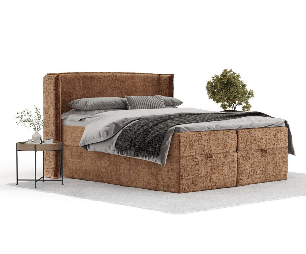 BOXBETT Passion Kupfer 140/200 cm mit Matratze und Topper - Schwarz/Kupferfarben, Holz/Holzwerkstoff (140/200cm) - Maison de Reve