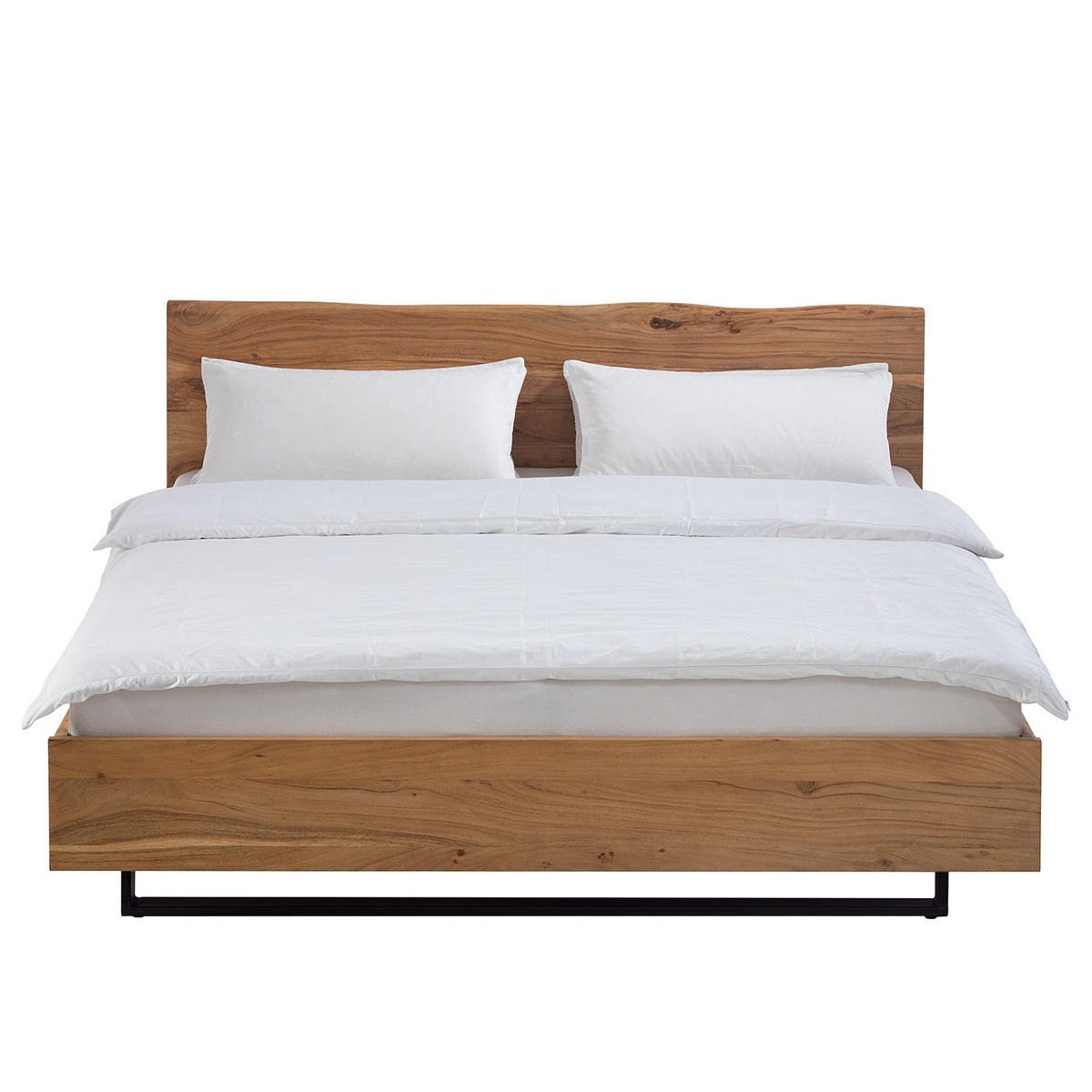 MASSIVHOLZBETT - Akazie massiv / Metall - Schwarz/Akaziefarben, Holz (180/200cm) - home24