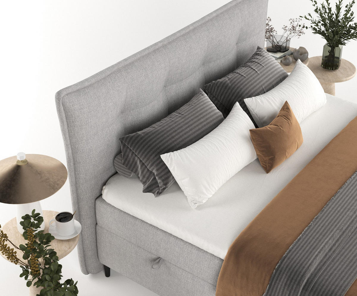 BOXBETT Las Palmas 200/200 cm Graubeige im Megan Stoff - Schwarz/Grau, Holz/Holzwerkstoff (200/200cm) - AltaBeds