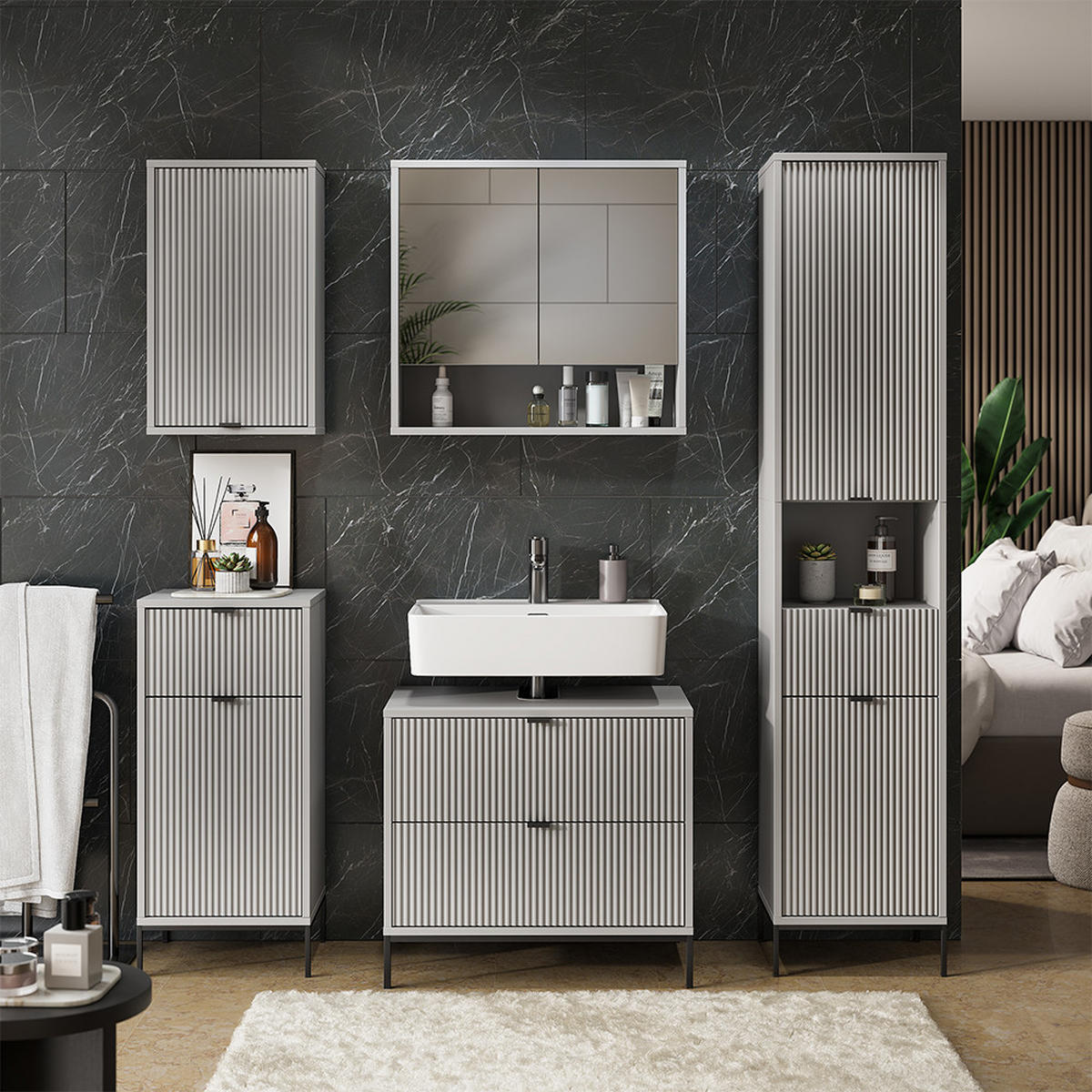 BADMÖBEL-SET Eliza Grau 5 Teile - Grau, Holzwerkstoff (70/63/45.1cm) - Vicco