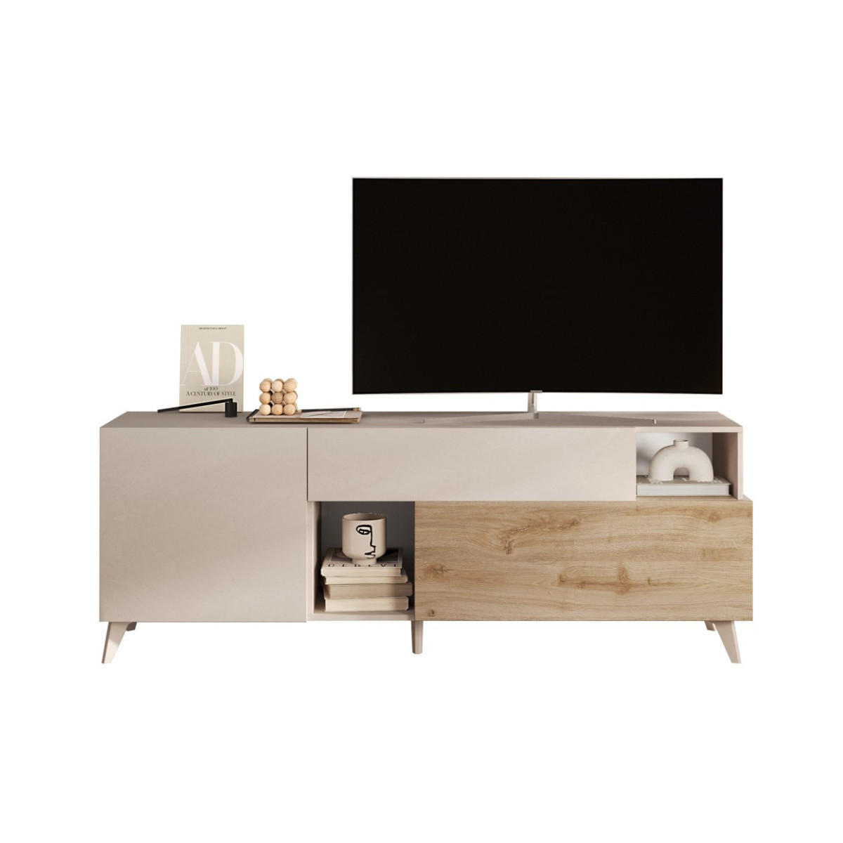 TV-MÖBEL mit 2 Türen, 1 Schublade und 2 Nischen - Mala - 181/43/67 cm - Beige, Holzwerkstoff (43/67/181cm) - Calicosy