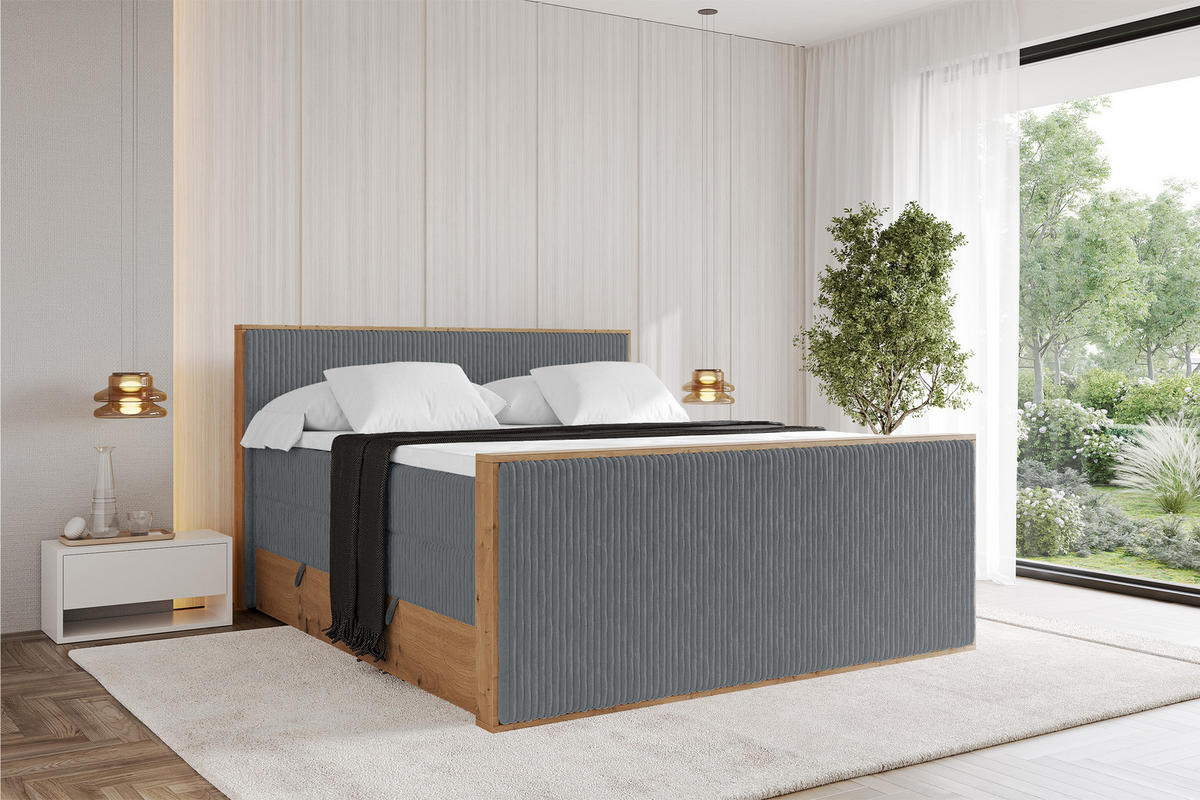 BOXSPRINGBETT LOLLI9 -Z-KING 200x200 - H3/H4 Dunkelgrau - Dunkelgrau, Holzwerkstoff (200/200cm) - ALTDECOR