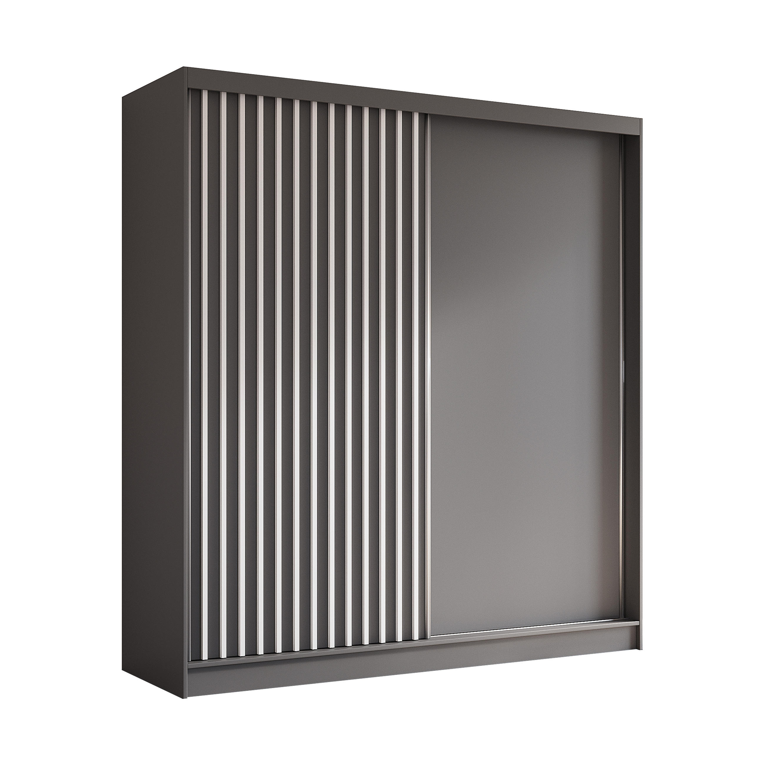 SCHWEBETÜRENSCHRANK Cabinio Grau Weiß 200/216/61 cm – Modern, mit Lamellen - Weiß/Grau, Holzwerkstoff/Kunststoff (200/216.1/61cm) - AX Living