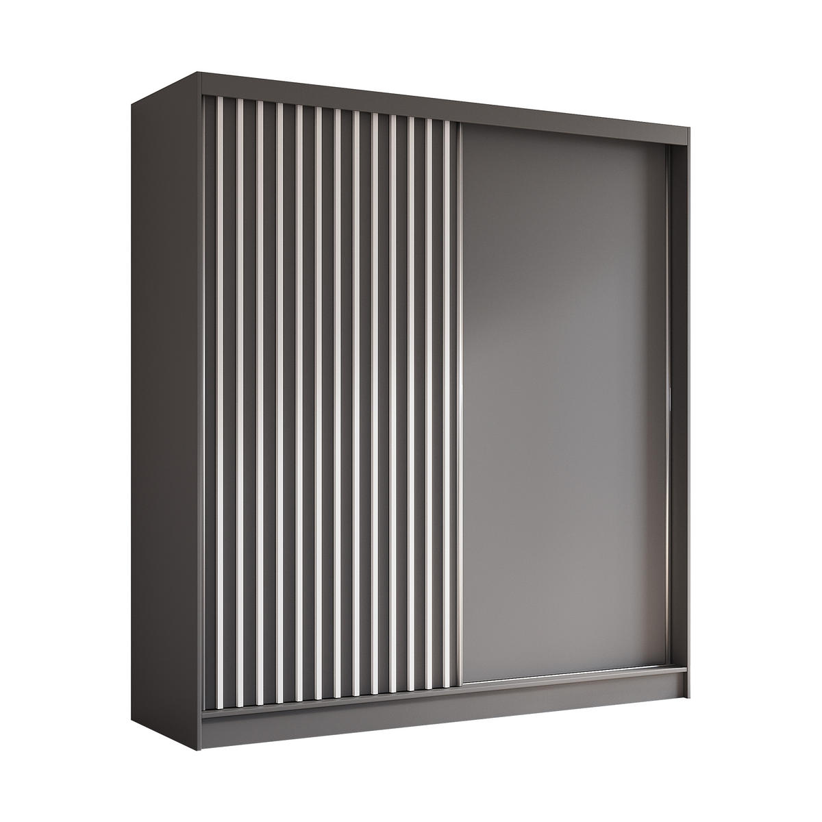 SCHWEBETÜRENSCHRANK Cabinio Grau Weiß 200/216/61 cm – Modern, mit Lamellen - Weiß/Grau, Holzwerkstoff/Kunststoff (200/216.1/61cm) - AX Living