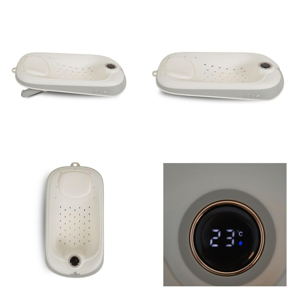 BABYBADEWANNE Sitz Havanna grau Thermometer Liegeposition verstellbar klappbar - Grau, Kunststoff (29/56cm) - Cangaroo