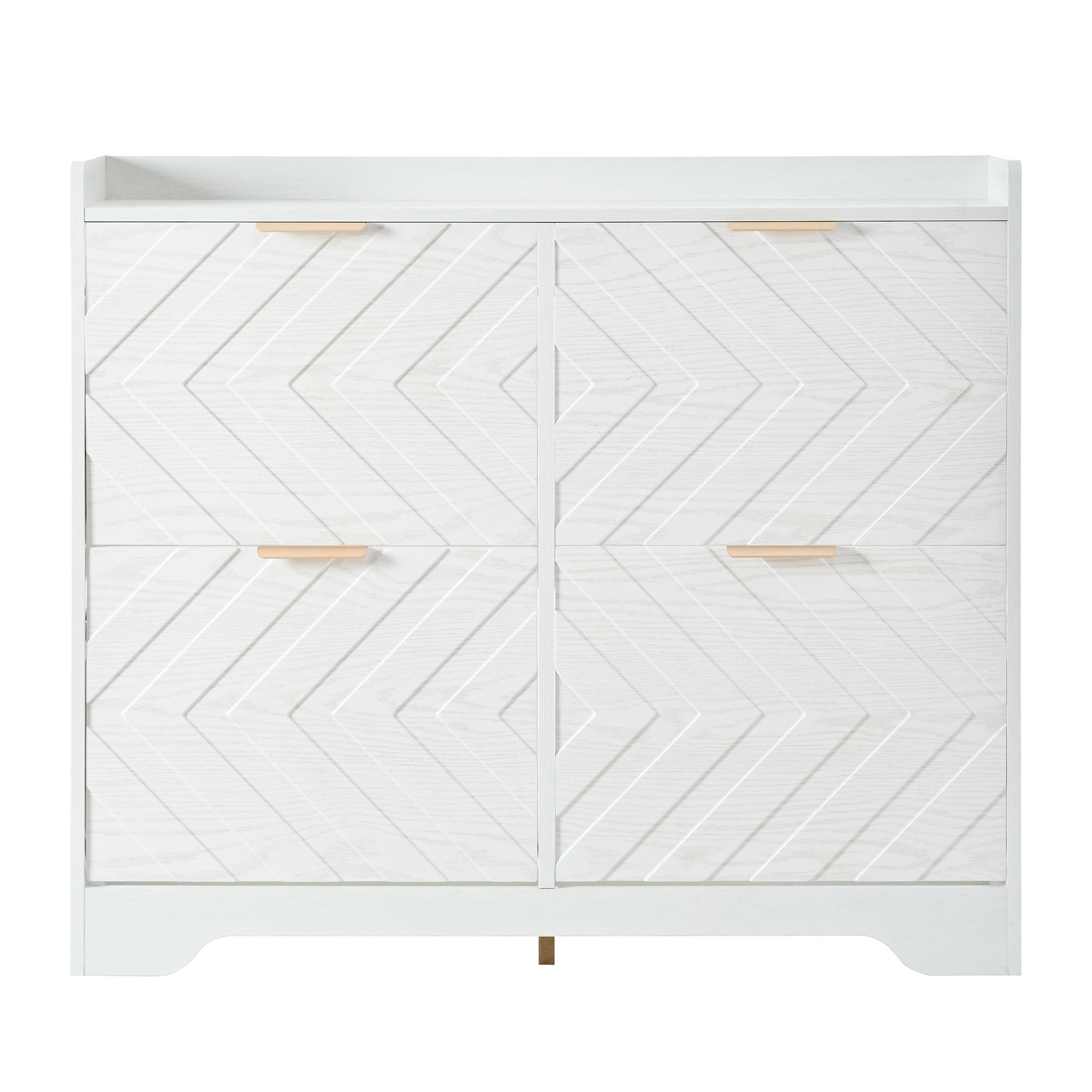 SCHUHSCHRANK mit 3d-strukturfront & 4 klappfächern - Weiß, Holzwerkstoff (105/90/24cm) - Urban Meuble