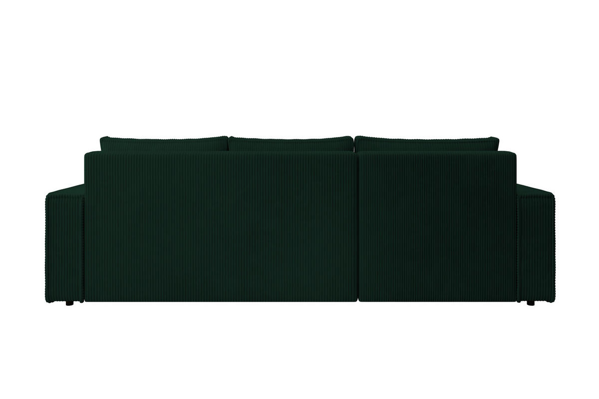 ECKSOFA CUDDY L, Eckcouch in L-Form mit Schlaffunktion und Bettkasten, Farbe: Grün, Cordstoff, Ottomane Links - Grün, Textil (240/140cm) - Storez24