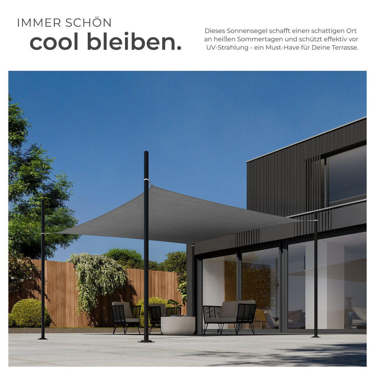 SONNENSEGEL Sunny,umfangreiches Montagematerial,grau - Grau, Kunststoff (700/500cm) - tectake