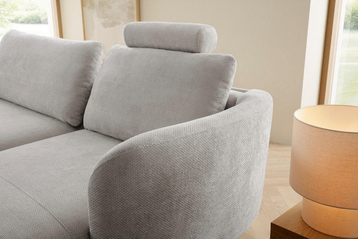ECKSOFA auf Füßen Kendra 260 cm mit Schlaffunktion, Rechts, Hellgrau - Hellgrau, Holz (180/260cm) - Emporius