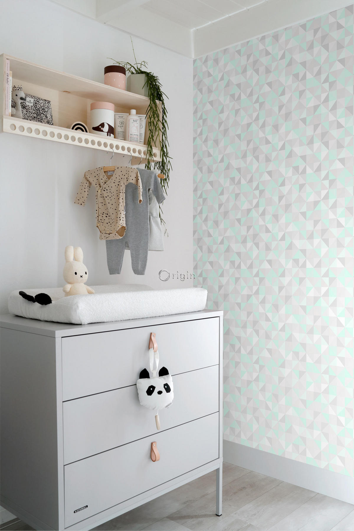 TAPETE Dreiecke 53 cm x 10.05 m - Grün, Papier (53/0.1cm) - Origin Wallcoverings