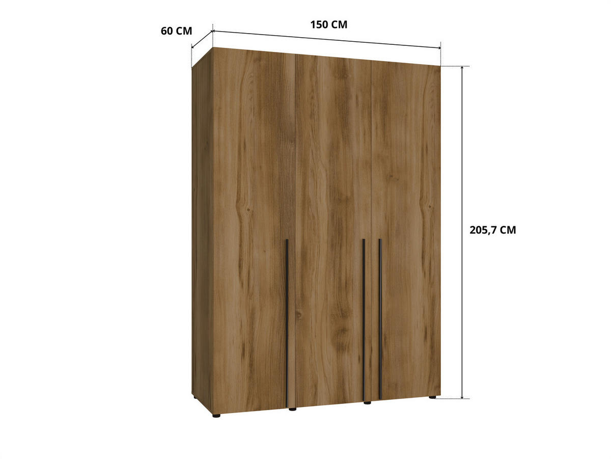 DREHTÜRENSCHRANK Arni Eiche Gold Barock - 150x206x60 cm - Eiche Artisan, Holzwerkstoff (150/206/60cm) - Ravio