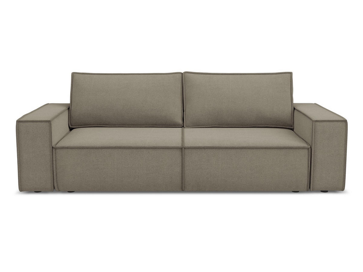 3-SITZER SOFA mit Schlaffunktion Strukturstoff Stoff Beige - Beige/Schwarz, Kunststoff/Textil (255/85/105cm) - Makamii