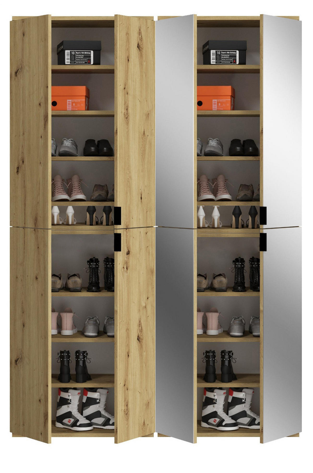 GARDEROBENSCHRANK Eiche 122 cm, Flurschrank mit Spiegel - Chromfarben/Schwarz, Glas/Holzwerkstoff (122/193/34cm) - Inn.Furn