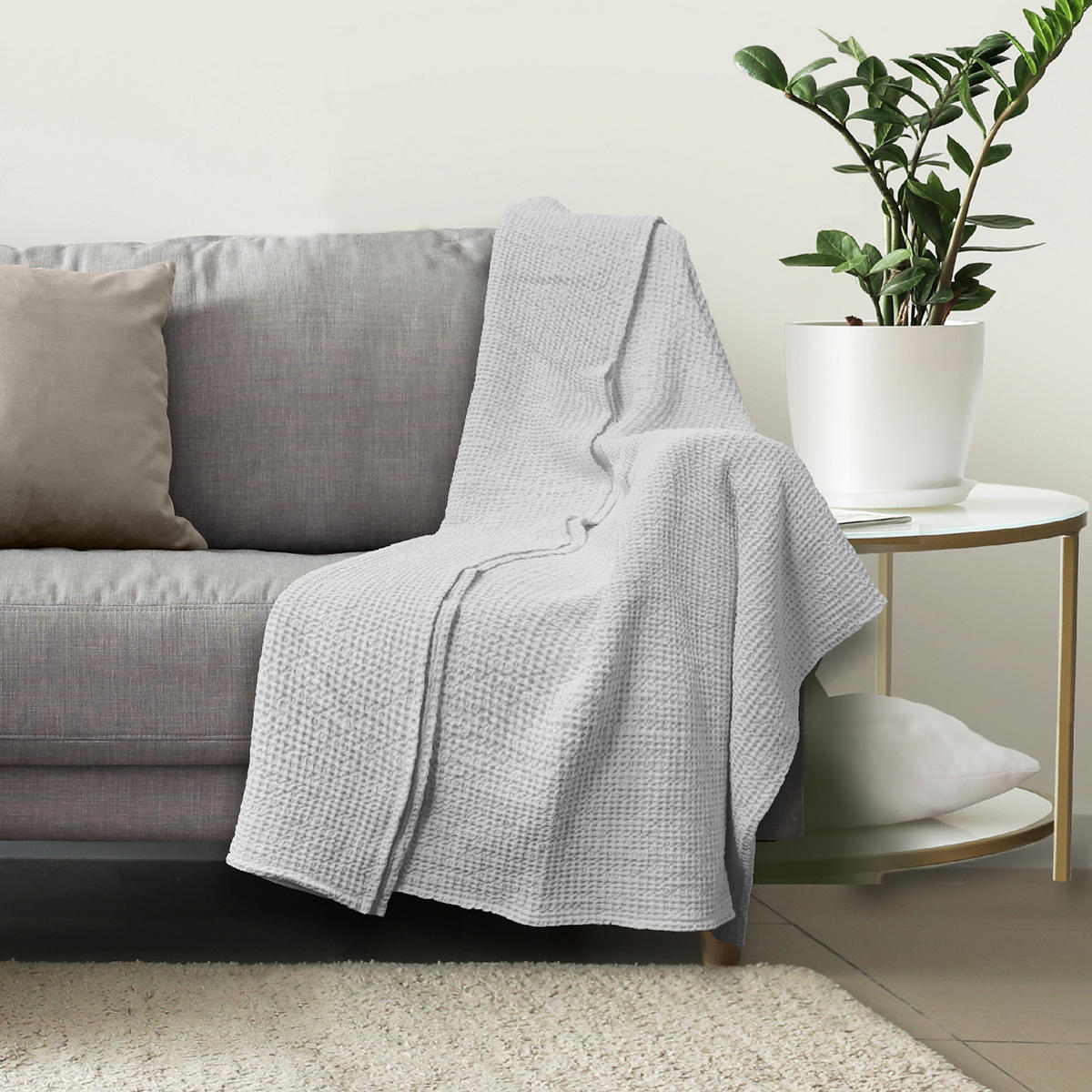 KUSCHELDECKE Waffelpiqué 140x200 cm Hellgrau - Hellgrau, Textil (140/200cm)