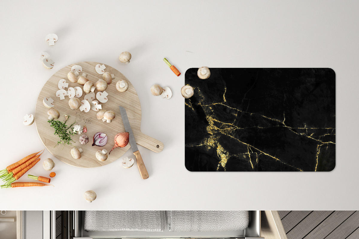 PLATZSETS 6er-Set Marmor - Schwarz - Gold - Luxus 45x30 cm Tischset - Goldfarben, Kunststoff (0.3/45/30cm) - MuchoWow