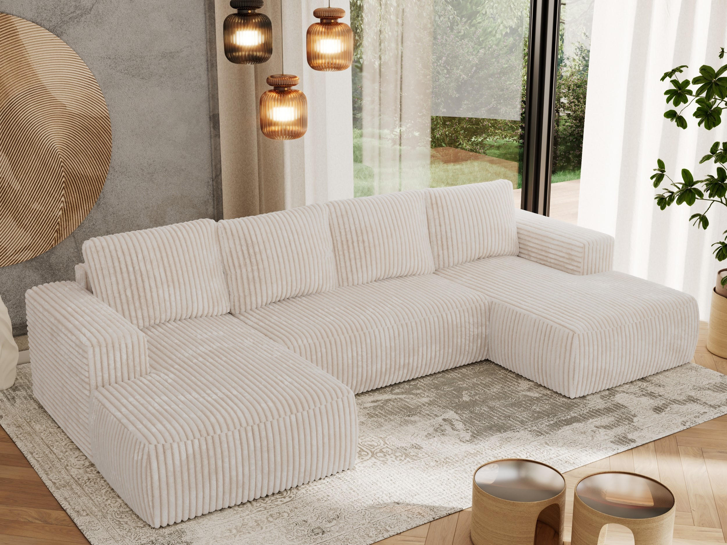 WOHNLANDSCHAFT TRENTINO U Beige Cord - Beige, Textil (334/91/163cm) - MKS