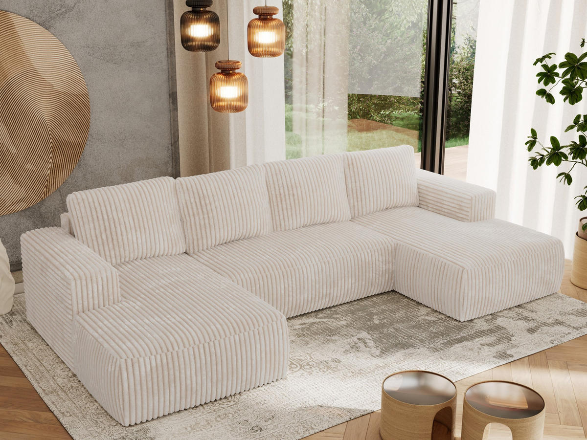 WOHNLANDSCHAFT TRENTINO U Beige Cord - Beige, Textil (334/91/163cm) - MKS
