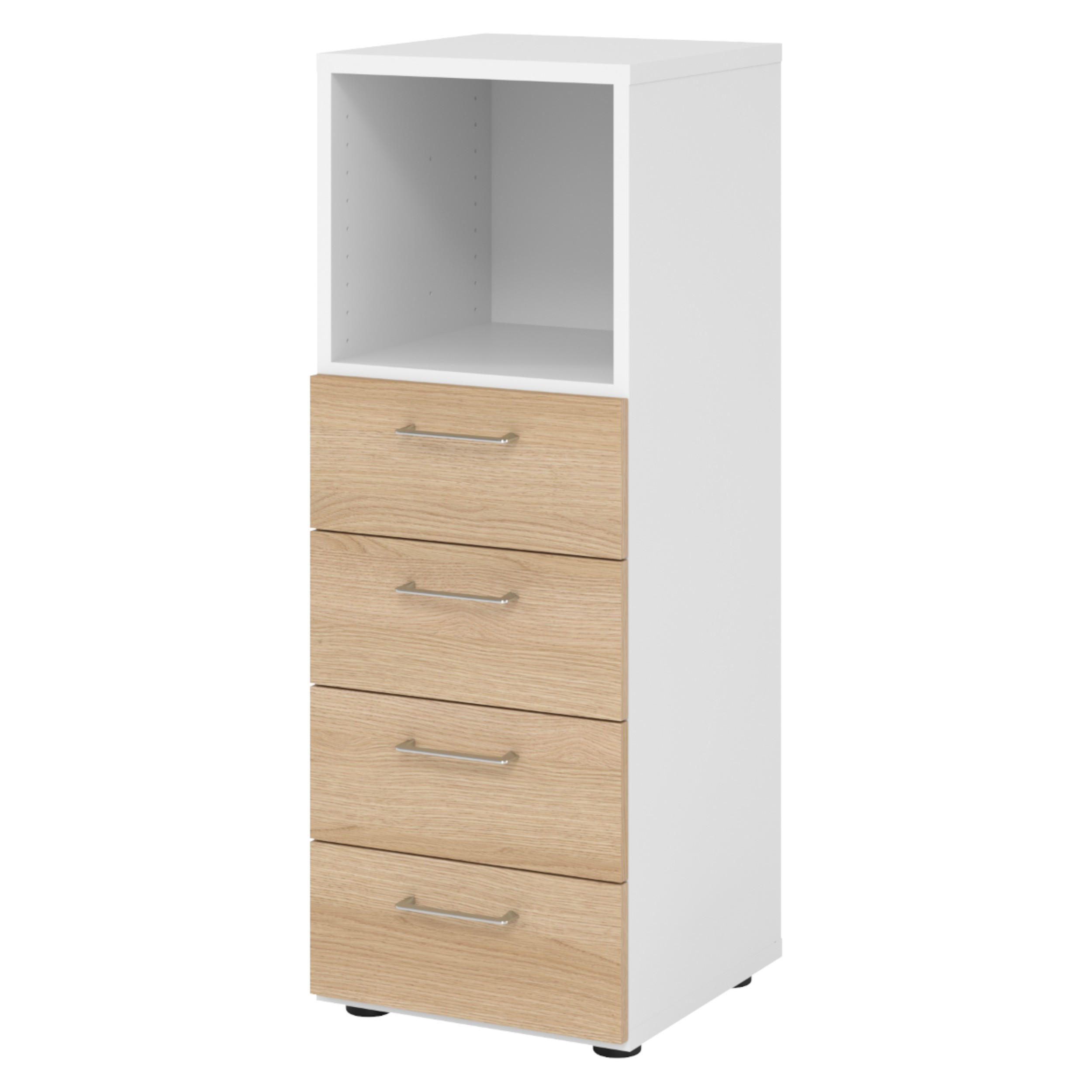 bümö Schubladenschrank Weiß, Eiche 40x110x42 cm