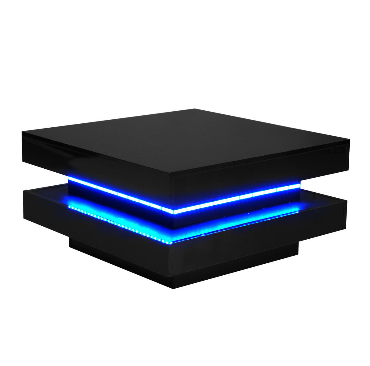 COUCHTISCH 70/70/36 cm mit LED-Beleuchtung, Bluetooth-App-Steuerung und Hochglanz-Oberfläche, Schwarz - Schwarz, Holzwerkstoff (70/70/36cm) - Redom