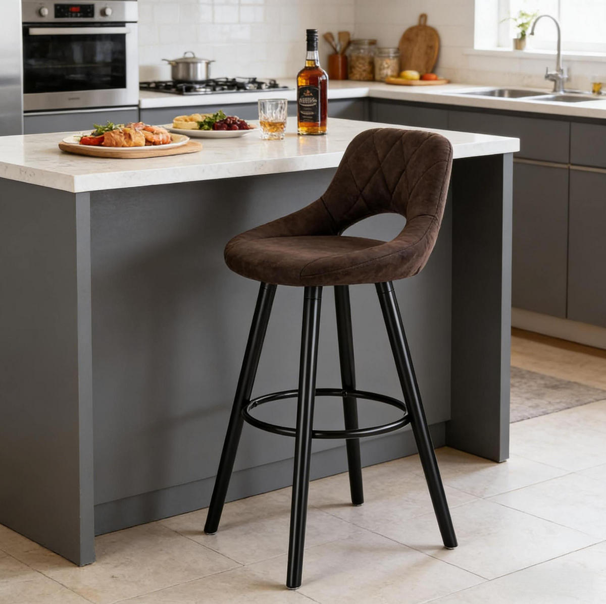 BARHOCKER Dunkelbraun mit Rückenlehne und Massivholzbeinen - Dunkelbraun, Holz (40/70/43cm) - MIVRAY