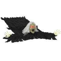 HALLOWEEN-DEKORATION Zombie-Alte 183 cm mit LED-Lichter, Soundfunktion - Schwarz, Textil (18/183/80cm) - Outsunny