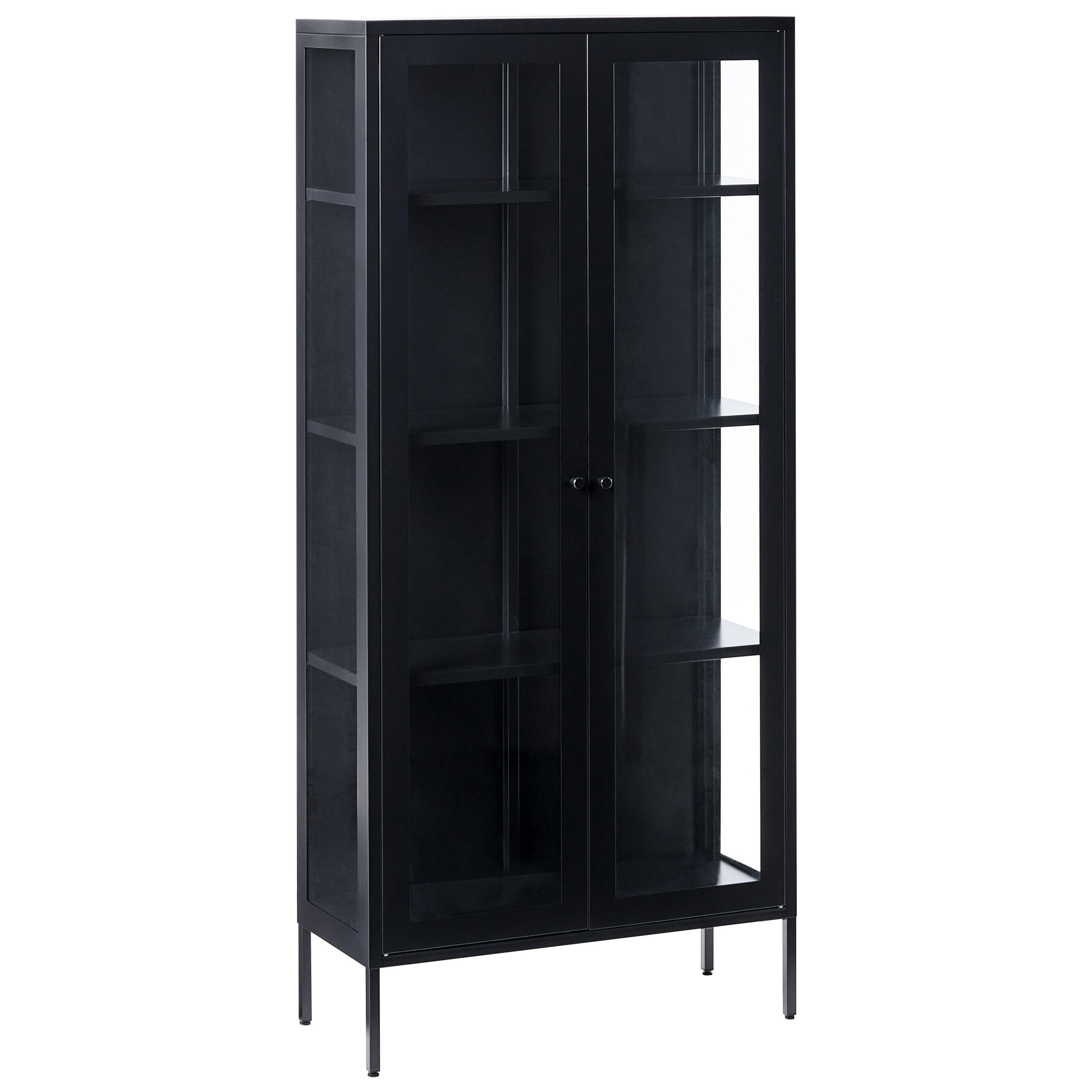 VITRINE Metall schwarz 4 Fächer 176 cm Harty - Schwarz, Metall (80/176/35cm) - Beliani