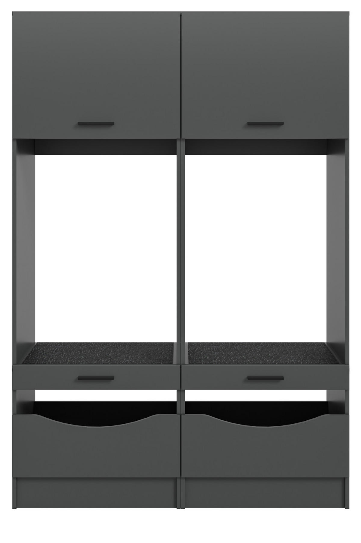 WASCHMASCHINENSCHRANK grau Set 2-teilig 132 x 195 cm, Umbau für Waschmaschine und Trockner - Schwarz/Grau, Holzwerkstoff/Kunststoff (132/195/68cm) - Inn.Furn