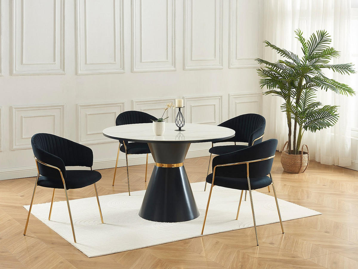 STUHL 6er-Set - Samt & goldfarbenes Metall - Schwarz - MADOLIA - Schwarz, Textil (55/81/55cm) - Pascal Morabito