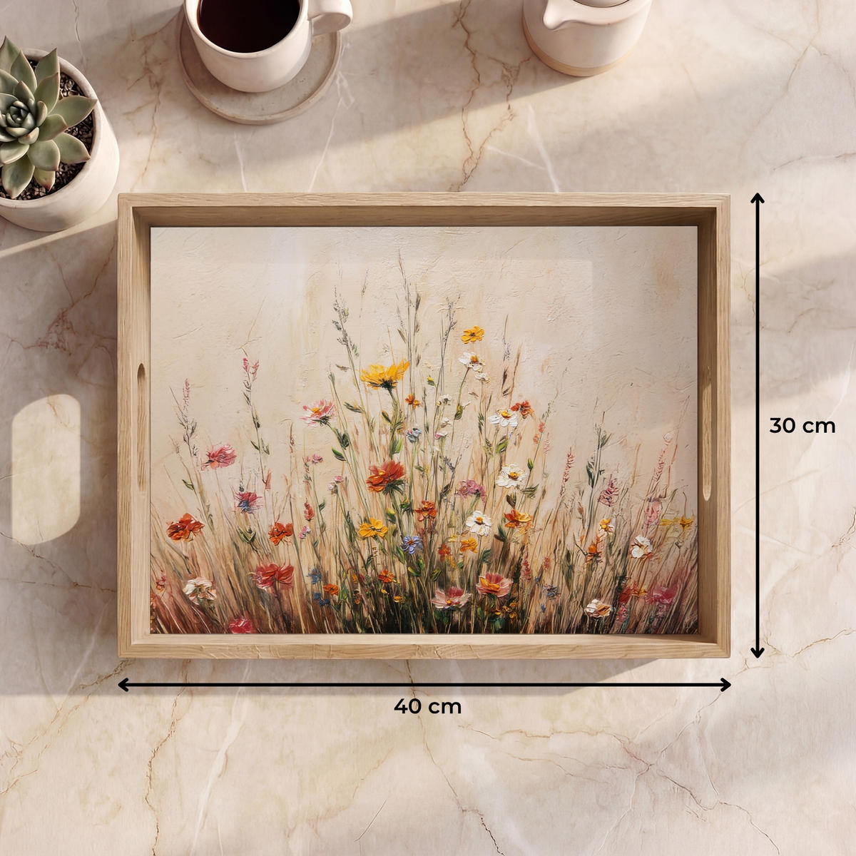 TABLETT - Wildblumen - Pinselstriche - Ruhig - 40x30 cm - Multicolor, Holz (40/5/5cm) - OnlyWow